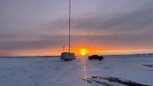 A weather station at sunset.