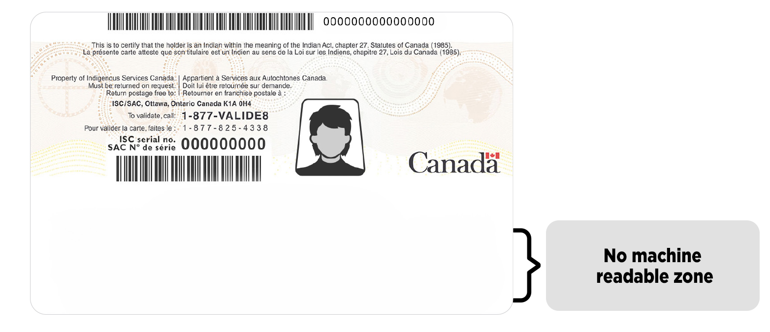 Image of the back of a SCIS card without a machine readable zone