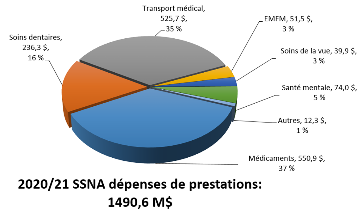 Dépenses du Programme des services de santé non assurés, selon la catégorie de services (en millions de dollars) : 2020-2021