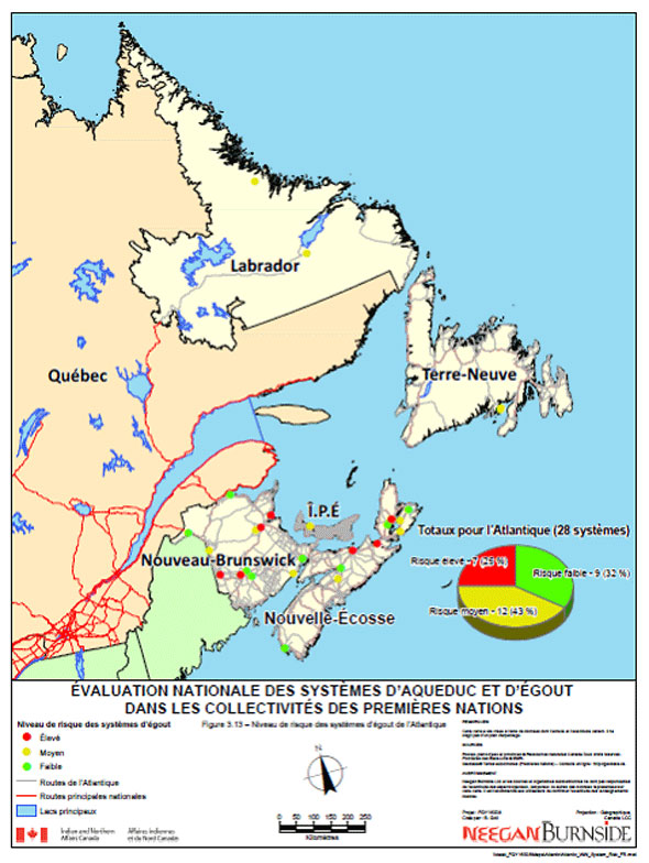 Figure&nbsp;3.13 &ndash; Niveau de risque des syst&egrave;mes d'&eacute;gout dans la r&eacute;gion de l'Atlantique